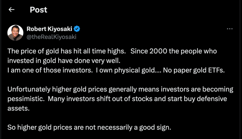 kiyosaki tweet about price of gold