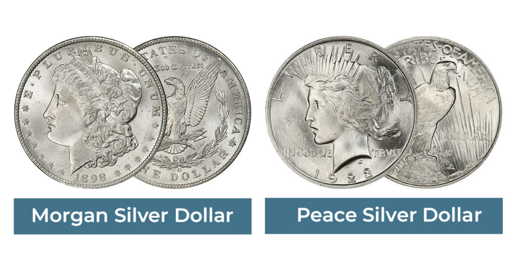 morgan dollars and peace dollars side by side